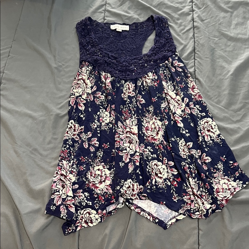 Knox Rose Dark Blue Floral Sleeveless Blouse
